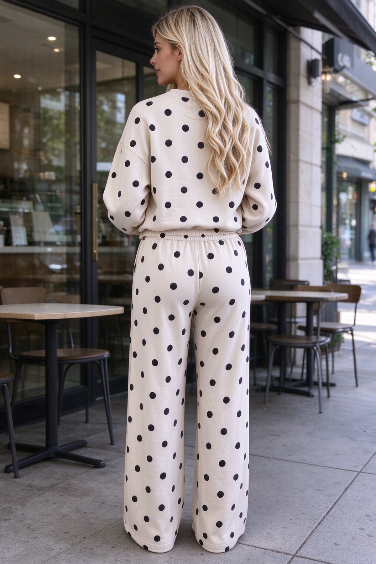 Women Fall Clothing Polka Dot Sweatshirt Wide Leg Set