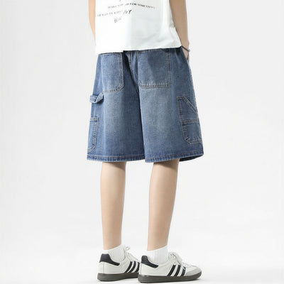 Men's Summer Dark Wash Carpenter Drawstring Denim Shorts