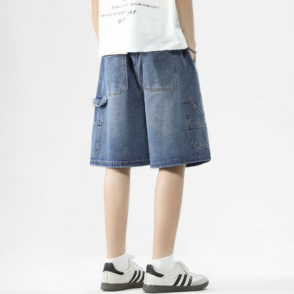 Men's Summer Dark Wash Carpenter Drawstring Denim Shorts