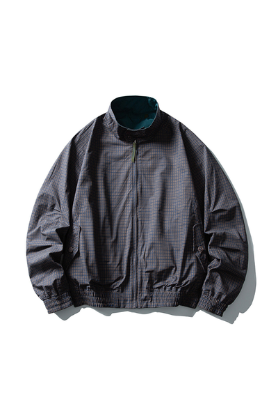Unisex Retro Plaid StandCollar Loose Reversible Jacket