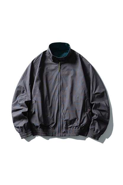 Unisex Retro Plaid StandCollar Loose Reversible Jacket