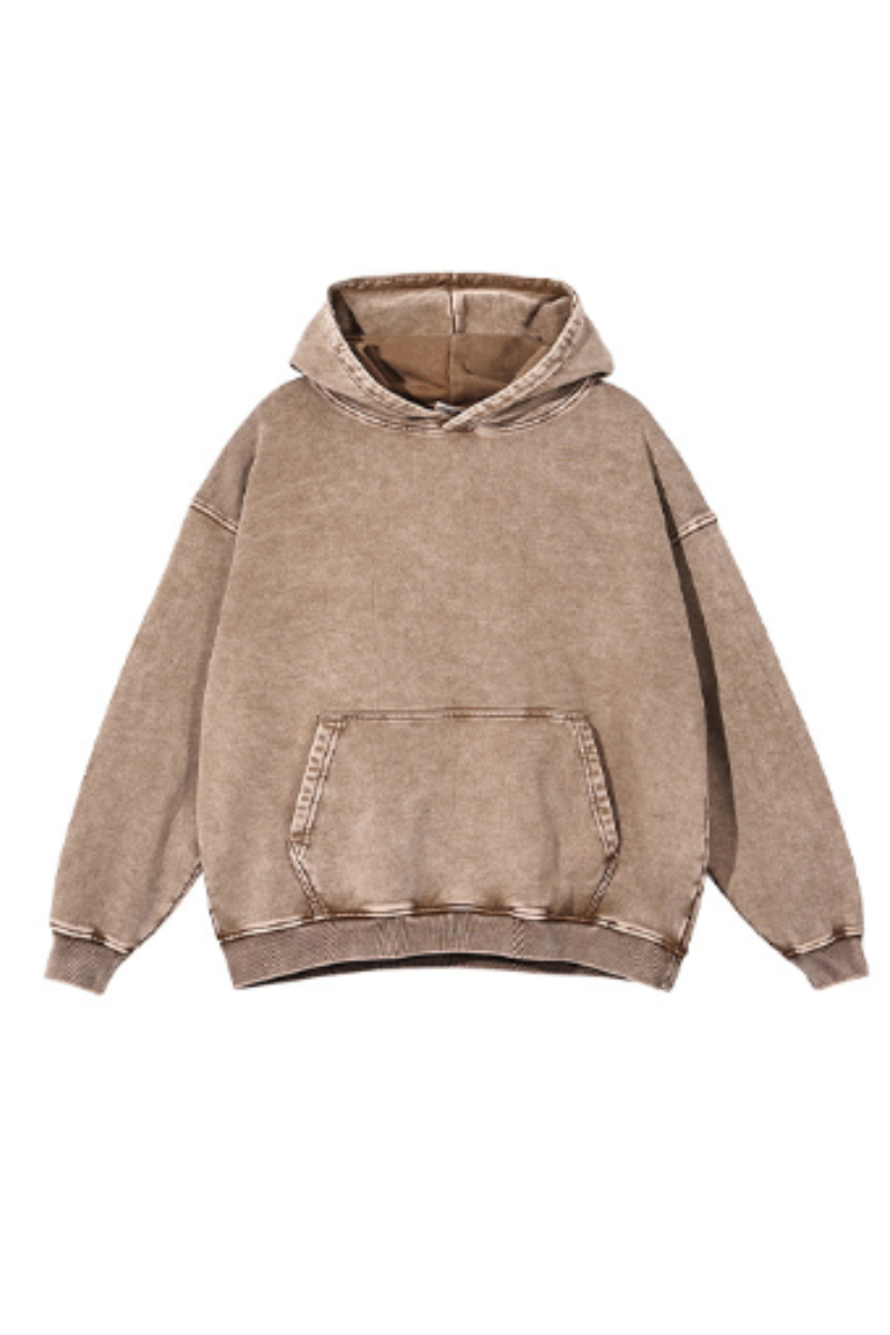 Unisex Fall 100% Cotton Wax Washed Vintage Pocket Hoodie