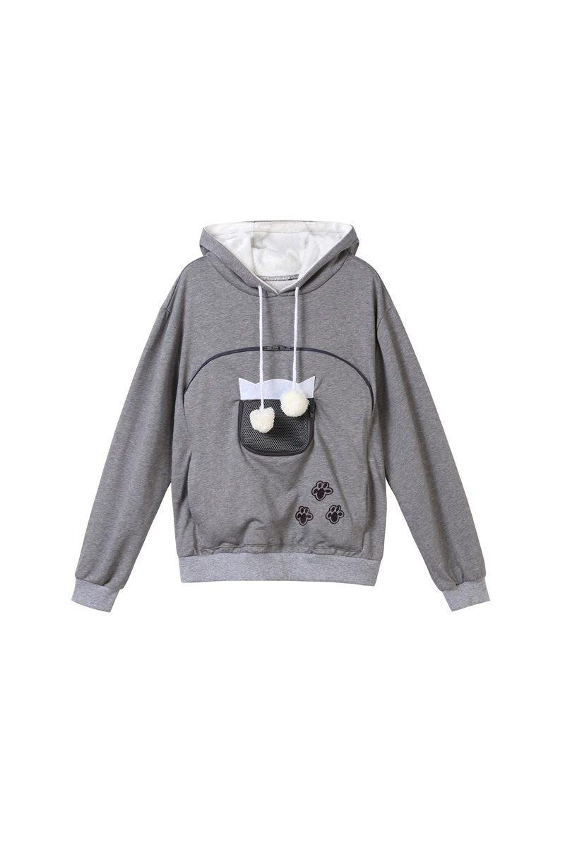 Unisex All Season Cat-Ear Drawstring Pet Pocket Hoodie