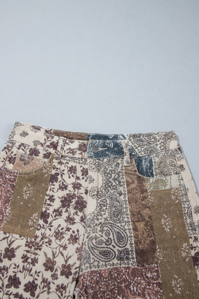 Women's Color Block Print High Waist Quilted Straight Jeans