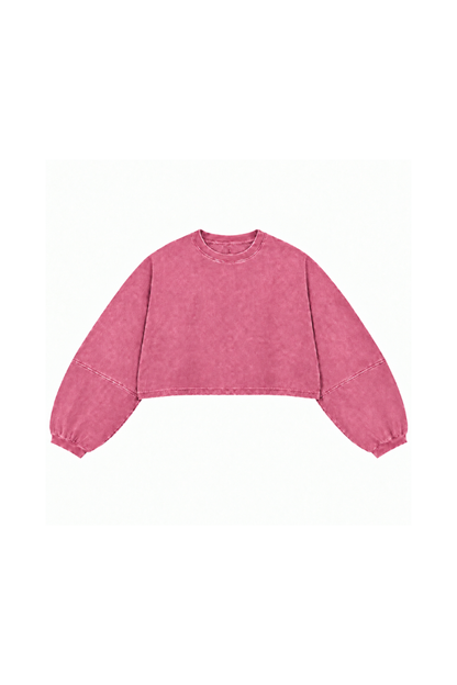 Women Fall Clothing Boxy Washed Raw Hem Cropped Sweatshirt