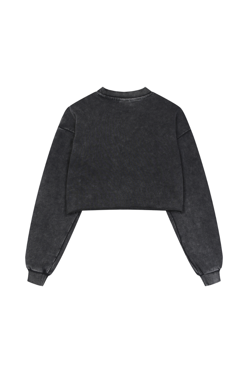 Women Fall Clothing Heavy Snow Washed Cropped Sweatshirt
