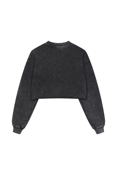 Women Fall Clothing Heavy Snow Washed Cropped Sweatshirt