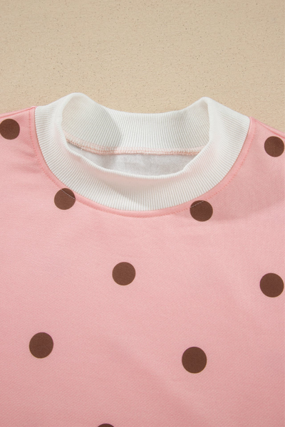Women Summer Polka Dot Mock Neck Sweatshirt Shorts Set