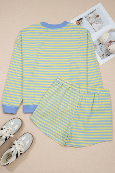 Women Summer Stripe Lounge Sweatshirt and Shorts Set