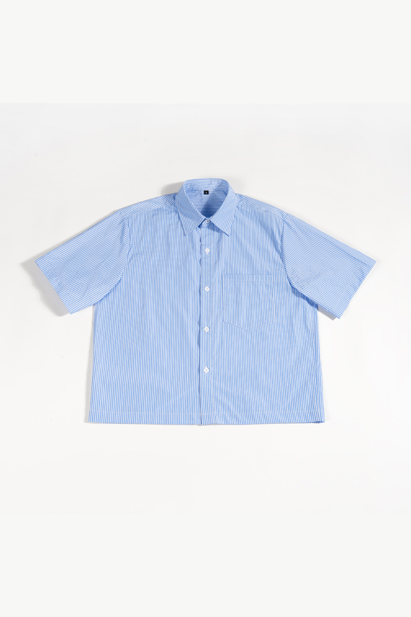 Men's Summer Woven Striped Loose Cropped Short Sleeve Shirt