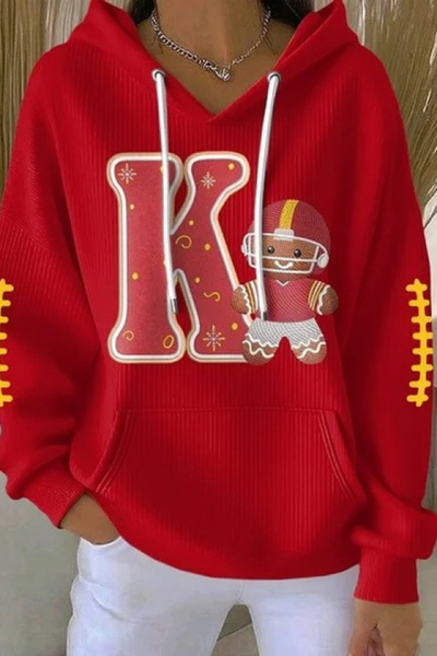 Women Fall Clothing Christmas Santa Ribbed Hoodie
