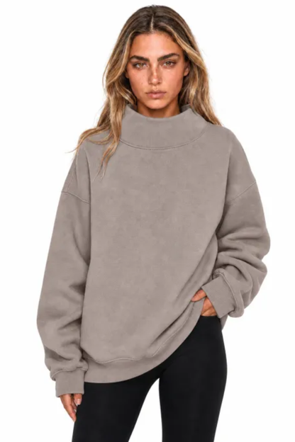 Women Fall Mock Neck Cutout Oversized Casual Sweatshirt
