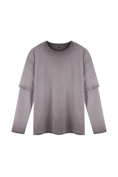 Unisex Fall Clothing Vintage Washed Layered Long Sleeve Tee