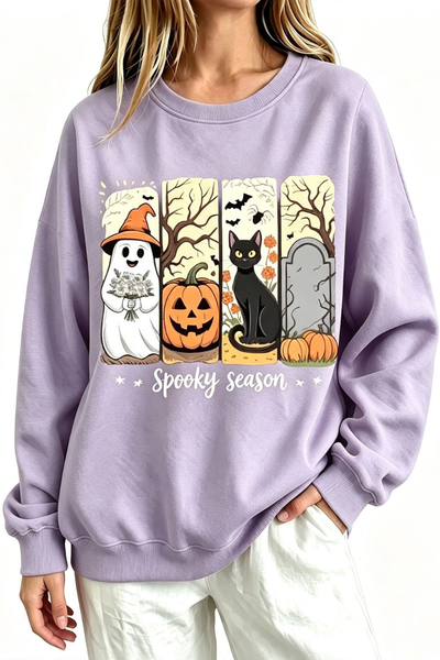 Women Fall Clothing Halloween Spooky Ghost Cat Sweatshirt