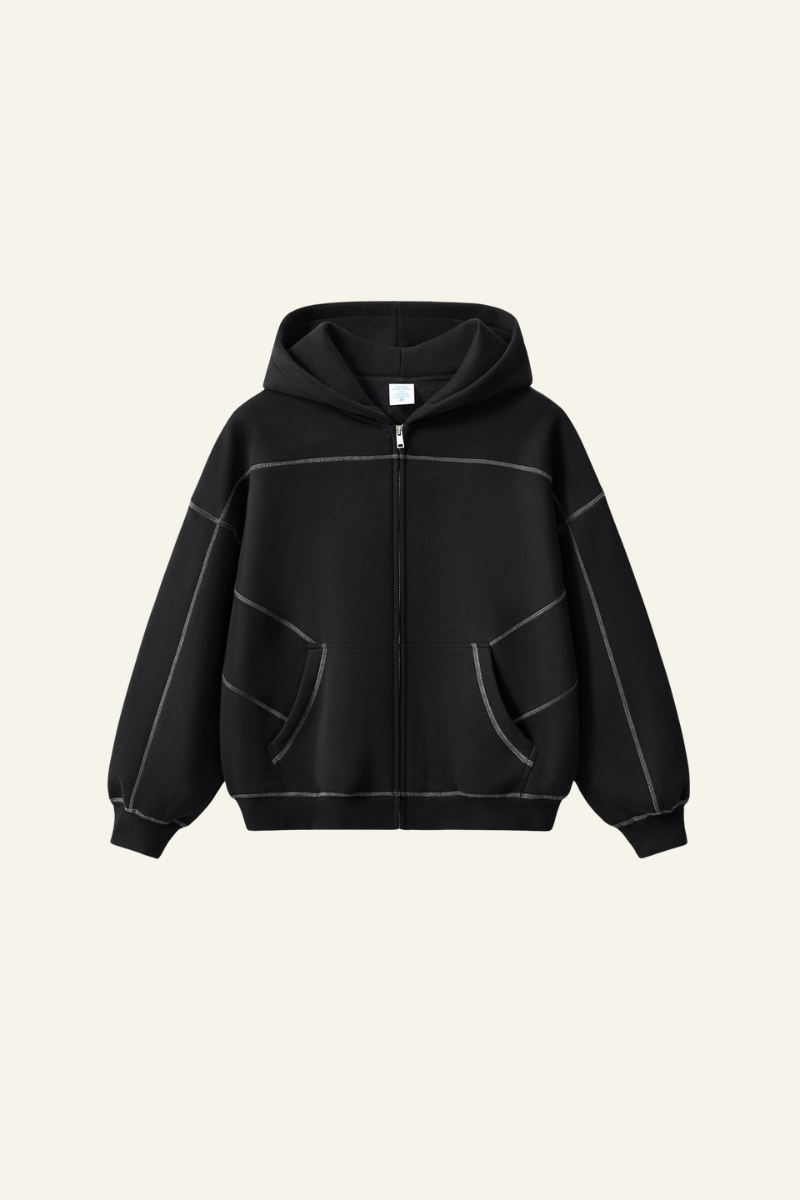 Men's Streetwear Contrast Stitch Hooded Jacket