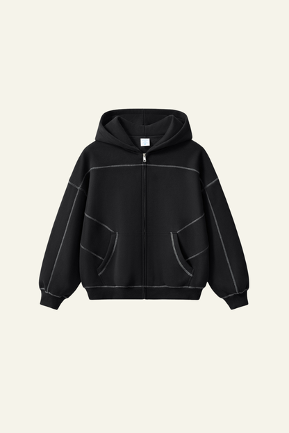 Men's Streetwear Contrast Stitch Hooded Jacket