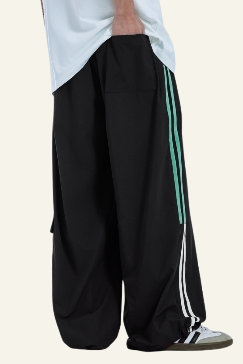 Men's Streetwear Side Color-Blocked Striped Wide-Leg Pants
