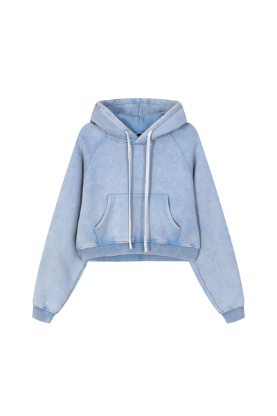 Women Fall Clothing Fleece Lined Washed Cropped Hoodie
