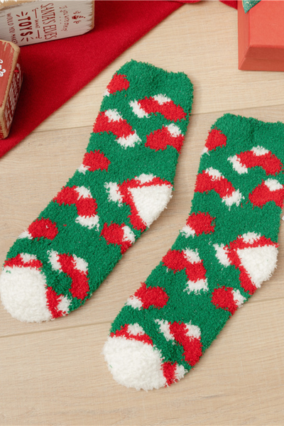 Women's Christmas Coral Fleece Santa Elk Tree Mid Calf Socks