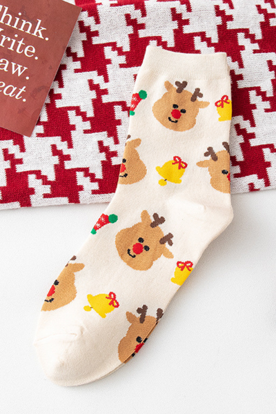 Women's Christmas Cotton Crew Socks Santa Elk Snowman Socks