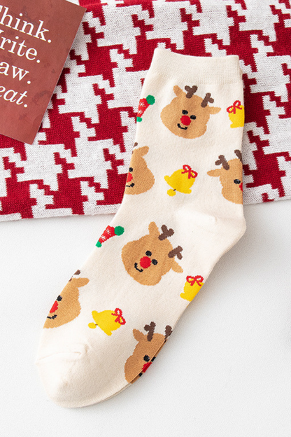 Women's Christmas Cotton Crew Socks Santa Elk Snowman Socks