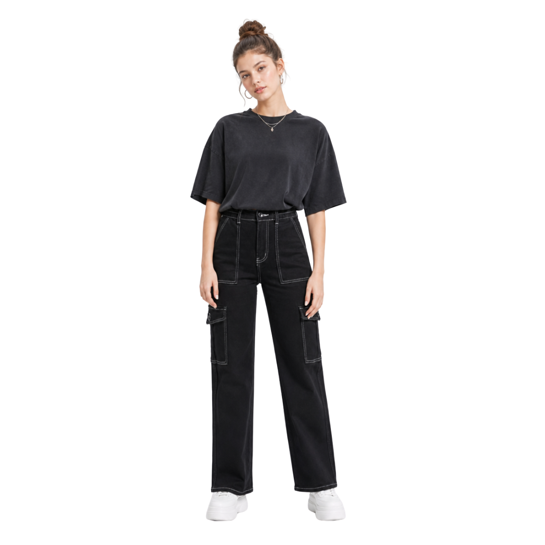 Women's High Waist Multi-Pocket Wide Leg Cargo Jeans