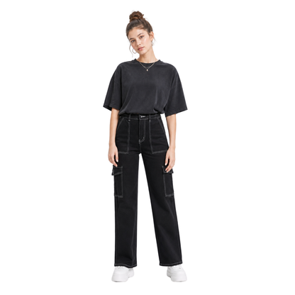Women's High Waist Multi-Pocket Wide Leg Cargo Jeans