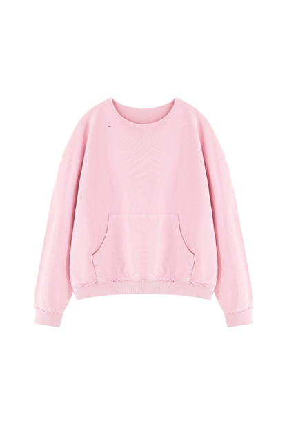 Women Fall Clothing 360G Raw Edge Cropped Pocket Sweatshirt