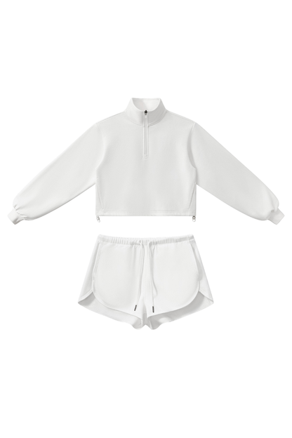 Women's Fall Winter Half-Zip Cropped Athletic 2-Piece Set