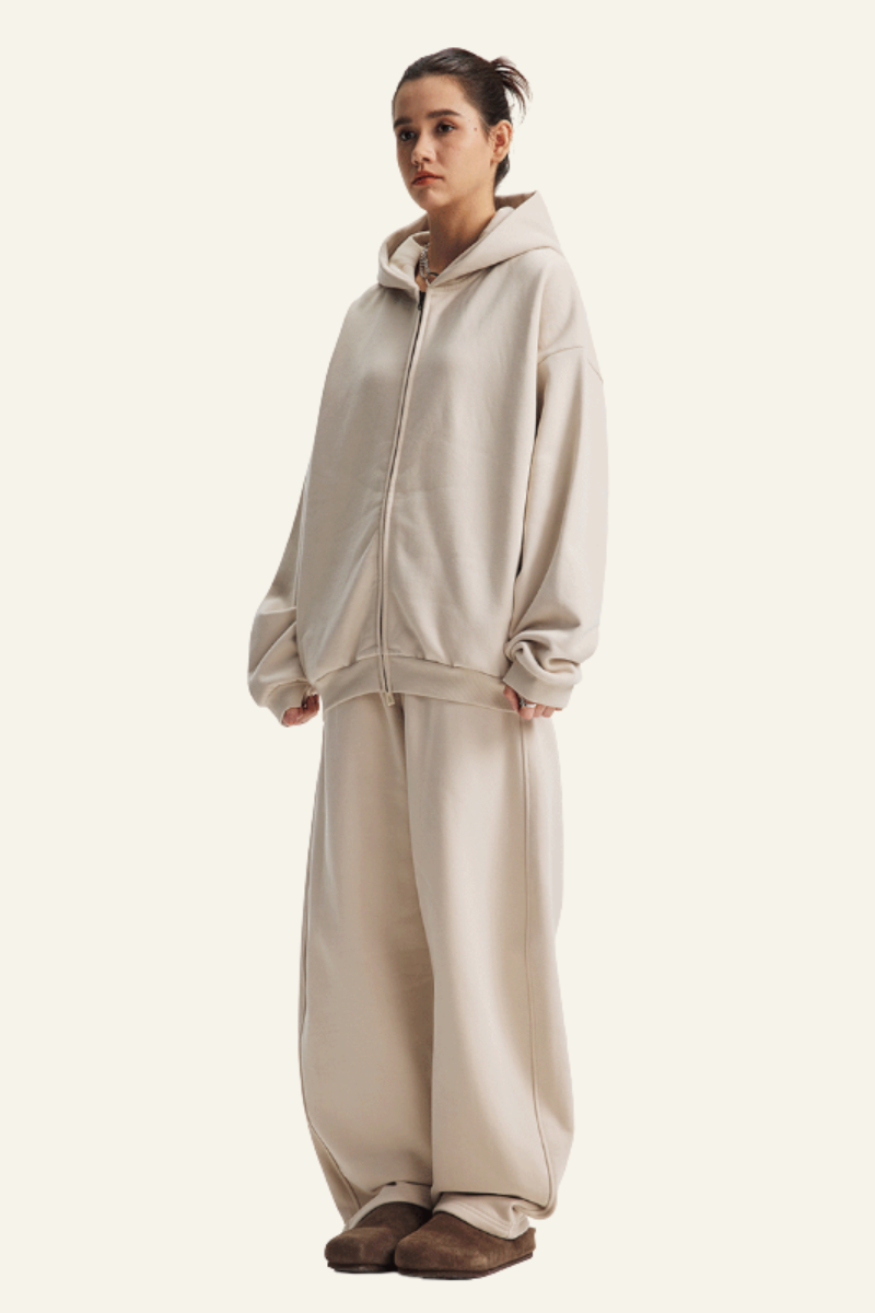 Women's Set:Fleece-lined Zipper Jacket & Curved-blade Pants