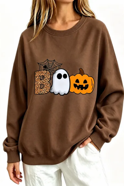 Women Fall Clothing Halloween BOO Ghost Graphic Sweatshirt