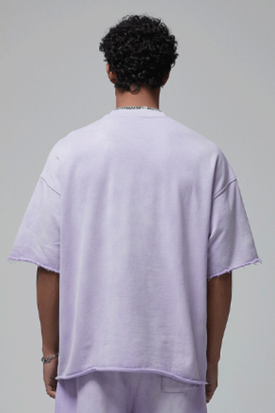 Unisex Streetwear Washed Distressed Curled Hem T-shirt