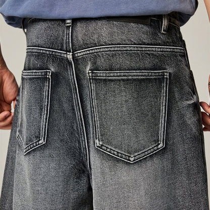 Men's Summer Gradient Cat Whisker Wide-Leg Denim Shorts