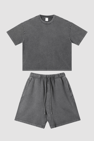 Unisex Summer Washed Boxy Cotton Tee & Shorts Set
