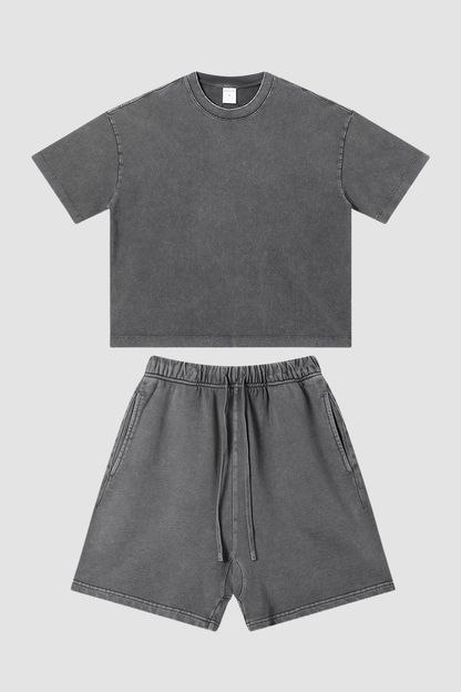 Men's Summer Washed Boxy Cotton Tee & Shorts Set