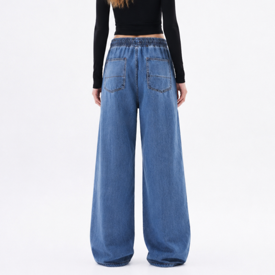 Women's Drawstring Waist Wide Leg Jeans