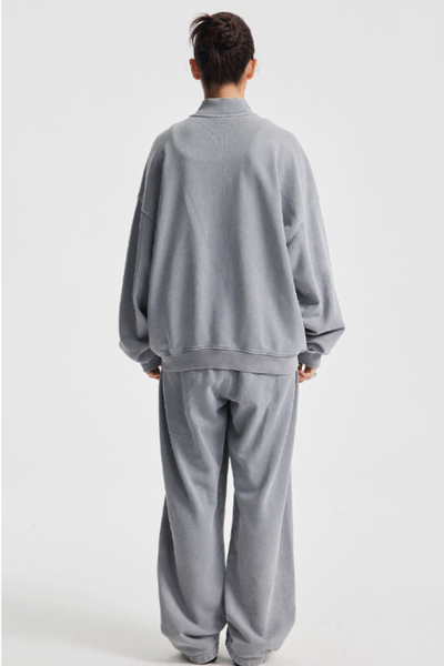 Women's Cotton Streetwear Set:Stand Collar Jacket And Wide-Leg Pant