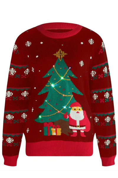 Women Fall Clothing Soft Christmas Tree Santa Knit Sweater