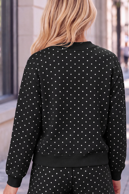 Women's Cozy Fleece Mock Neck Polka Dot Sweatshirt
