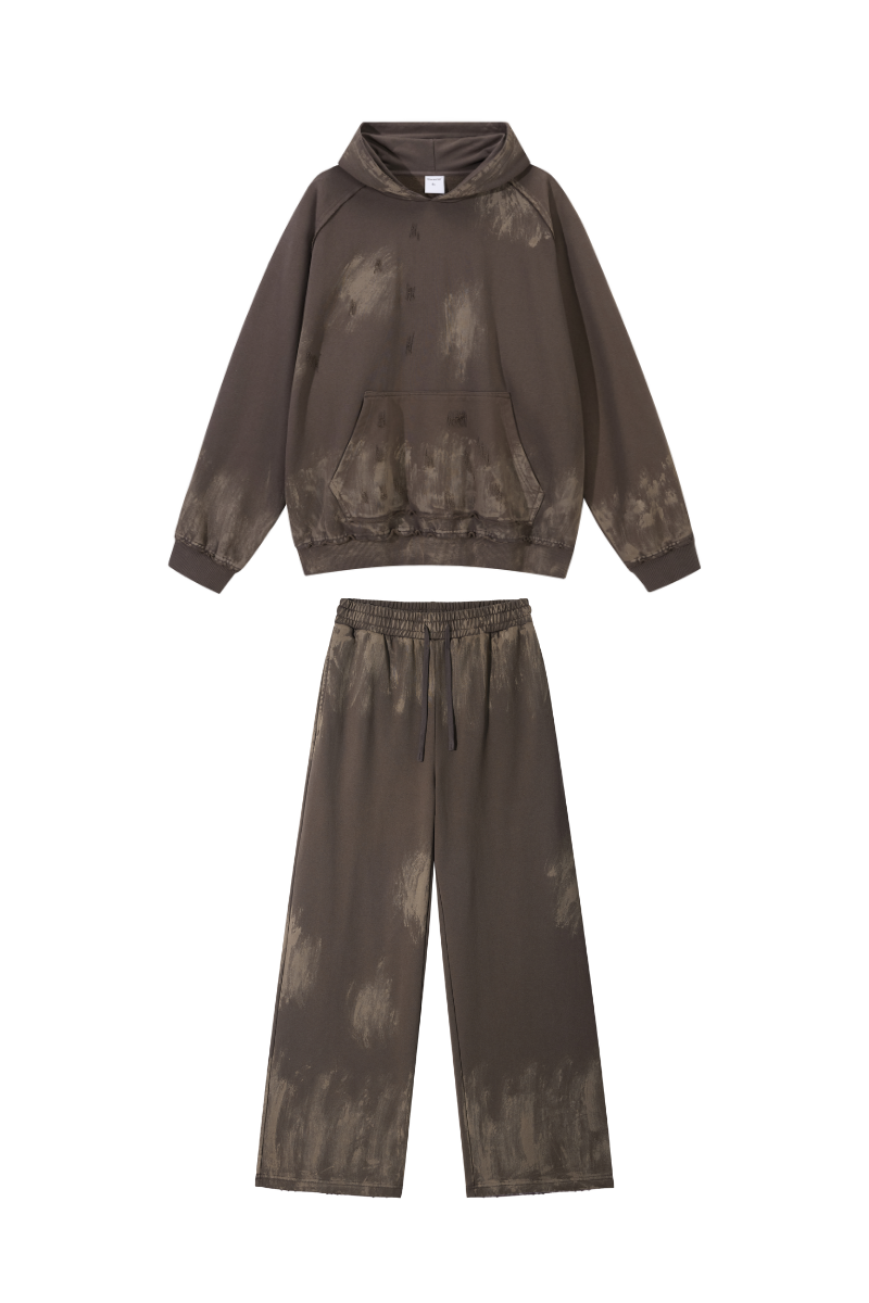 Unisex Fall Clothing Washed Hoodie Wide Leg Sweatpants Set