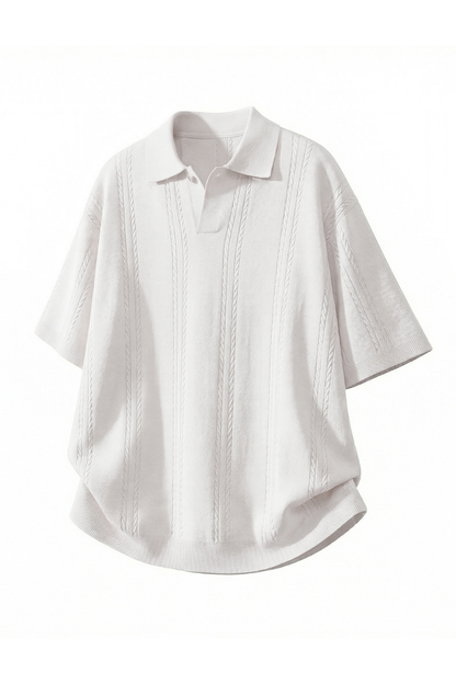 Men's Summer Cable Knit Breathable Old Money Loose Polo