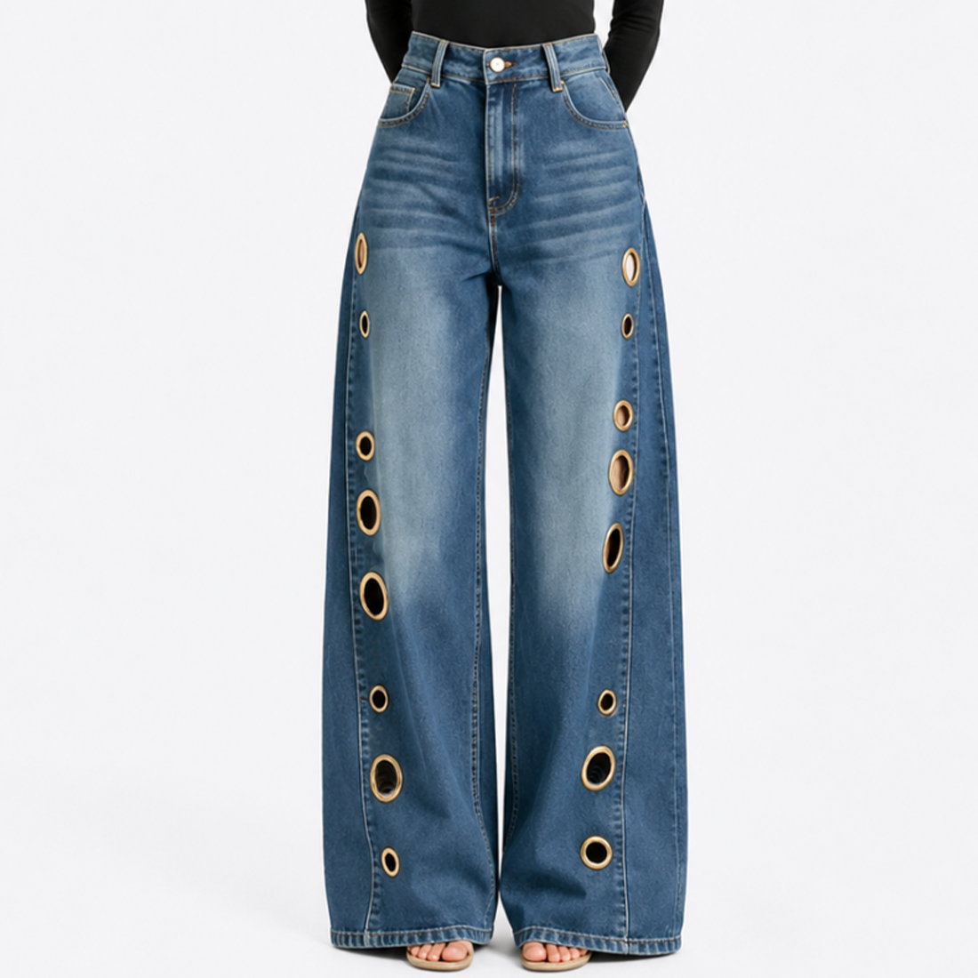 Women's High Waist Retro Non-Stretch Baggy Wide Leg Jeans