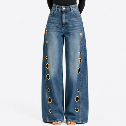 Women's High Waist Retro Non-Stretch Baggy Wide Leg Jeans