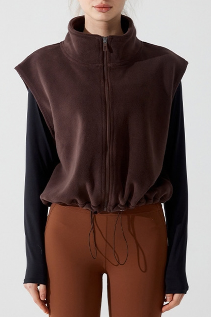 Women Fall Clothing Warm Double-Sided Oat Fleece Zip Vest