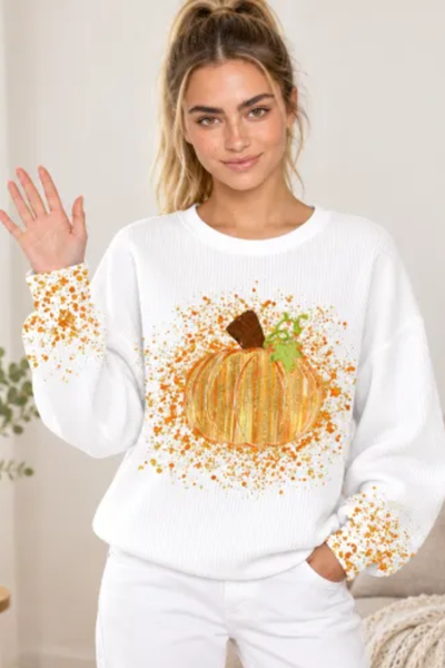 Women Fall Clothing Halloween Glitter Pumpkin Sweatshirt