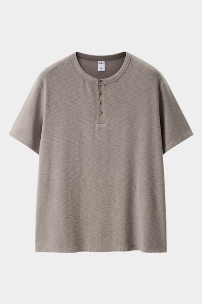 Men's Summer Button Placket Oversized Tee - Natural Fabric