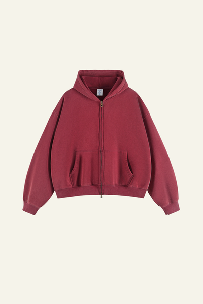 Men's Heavyweight Washed Full Zipper Hooded Jacket