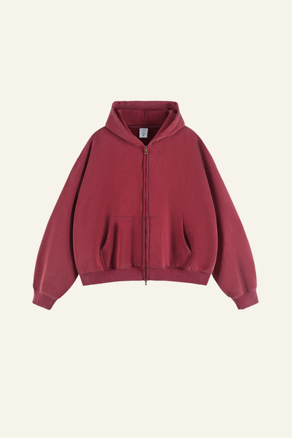 Men's Heavyweight Washed Full Zipper Hooded Jacket