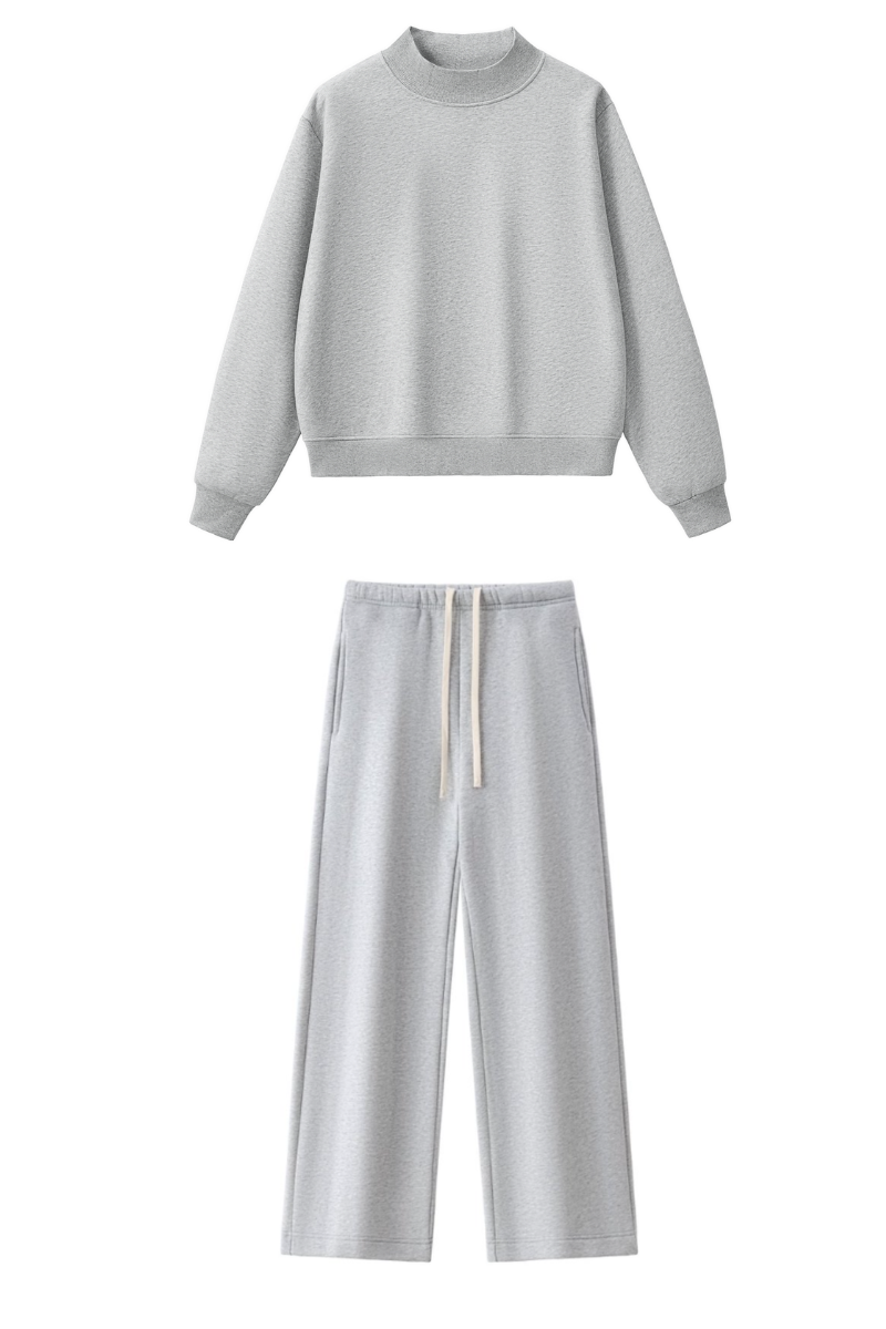 Women Fall Mock Neck Sweatshirt Wide Leg Pants Set