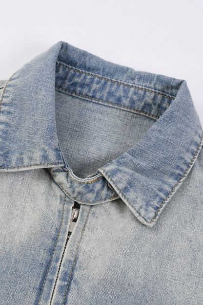 Men's Fall Gradient-Wash Vintage Denim Bomber Jacket